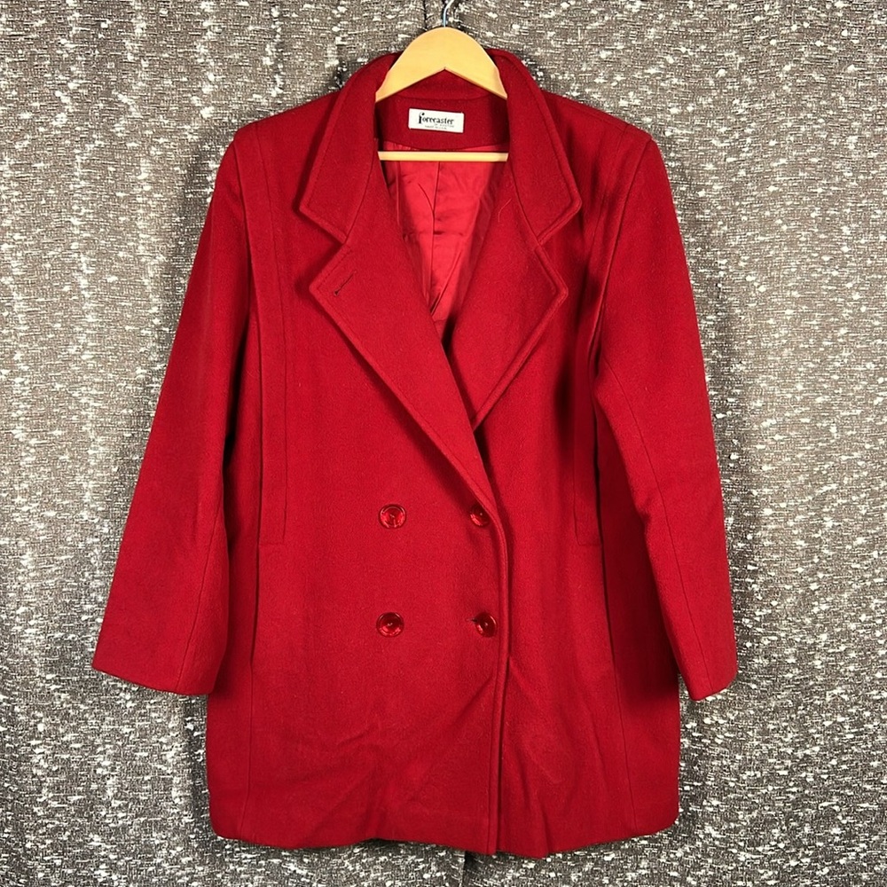 Forecaster Red Pea Coat Button Up Wool Blend Jacket Size 10 Made‎ in the USA